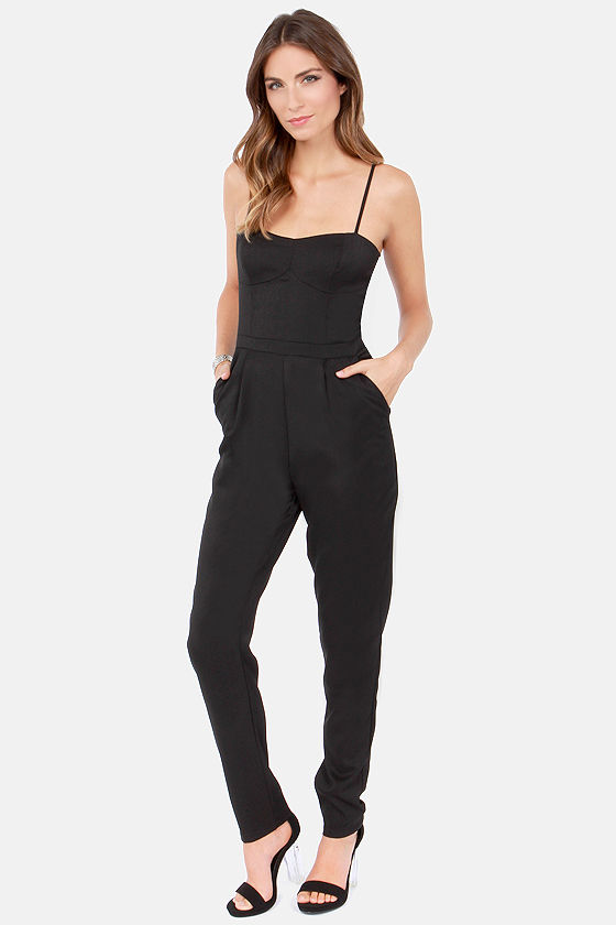 Cute Black Jumpsuit - Woven Jumpsuit - Tapered Leg Jumpsuit - $45.00 ...