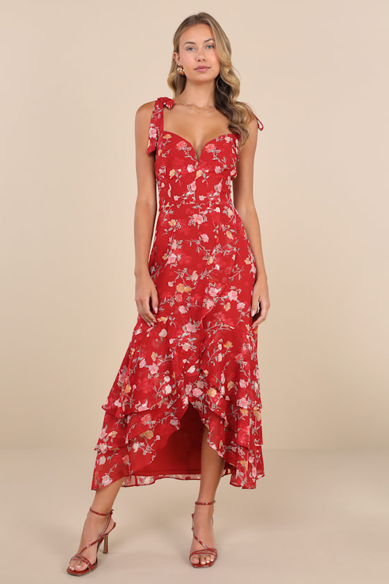 MAJE / rimba outlets off shoulder floral high low midi dress 1 small hibiscus