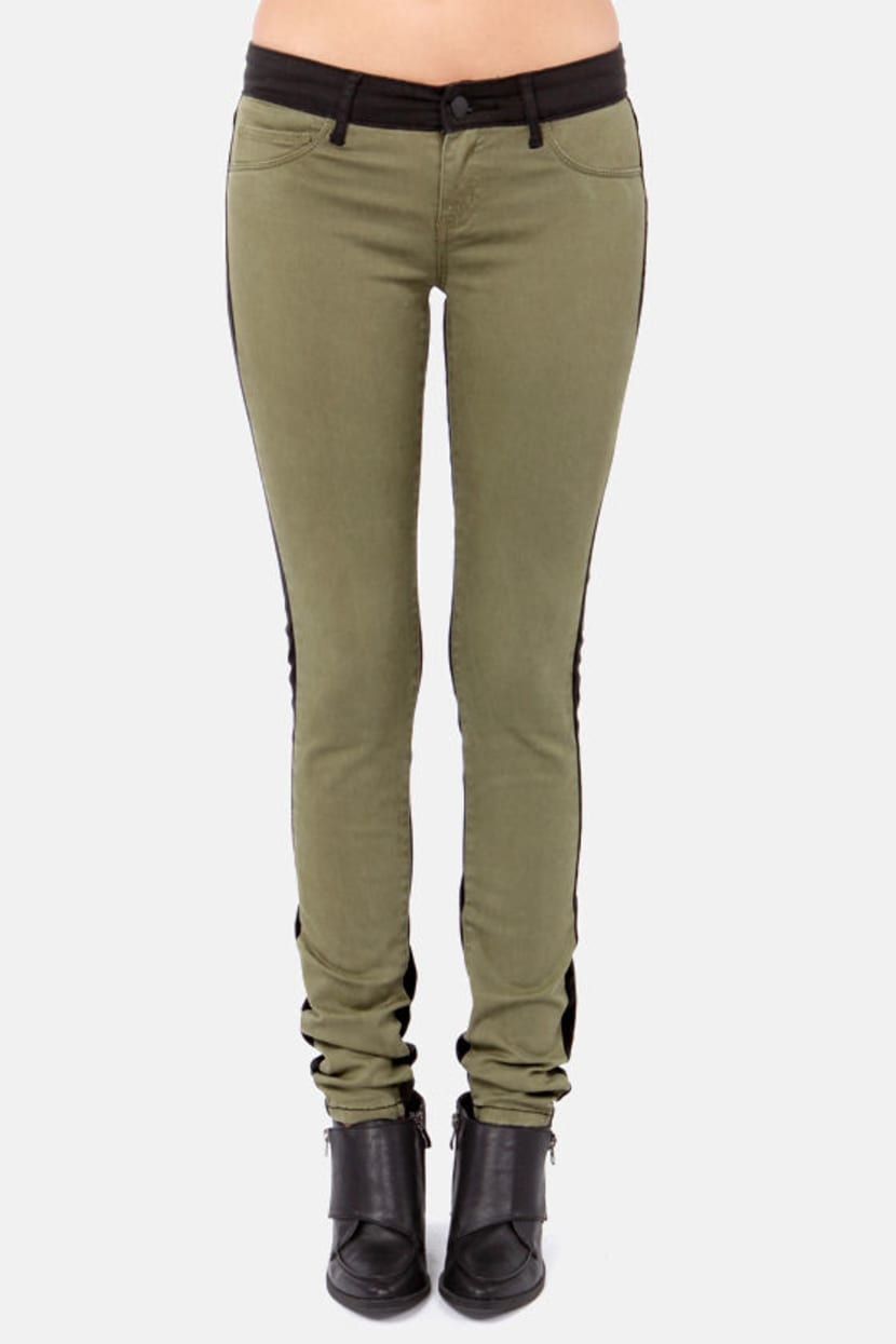 Billabong Peddler - Skinny Pants - Skinny Jeans - Olive Green Pants - Black  Pants - $54.00 - Lulus