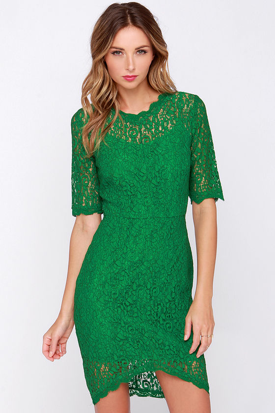 Pretty Bright Green Dress Lace Dress Sheath Dress 122 00 Lulus