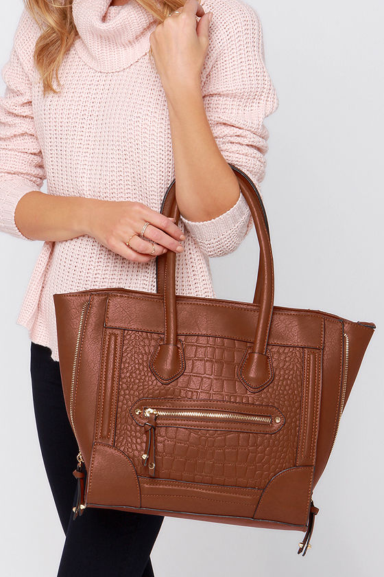Cute Brown Handbag - Brown Tote - Croc Handbag - $49.00
