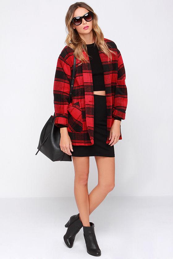 Cozy Red Plaid Coat - Red Jacket - Red Coat - $49.00