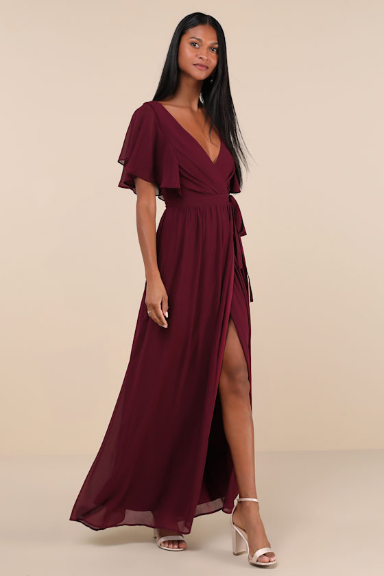 Burgundy wrap dress long sleeve hotsell