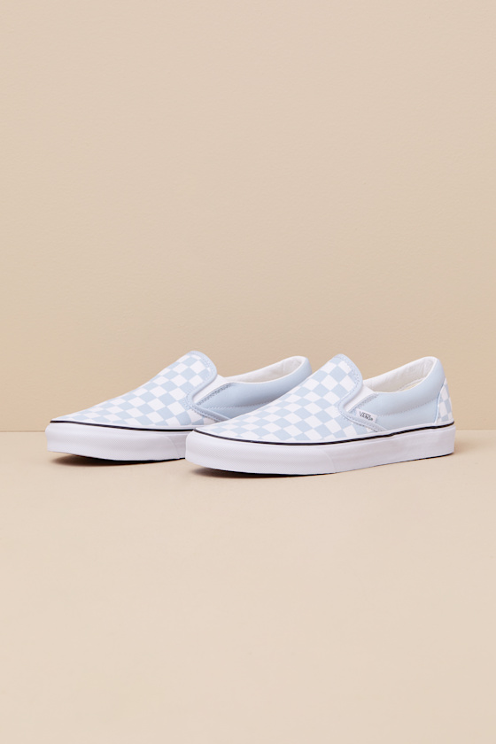 Vans shops classic slip on checkerboard baby blue true white