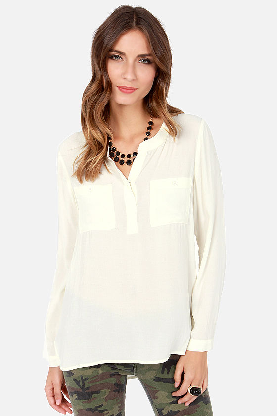 Cute Cream Top - Long Sleeve Top - V Neck Top - $47.00 - Lulus