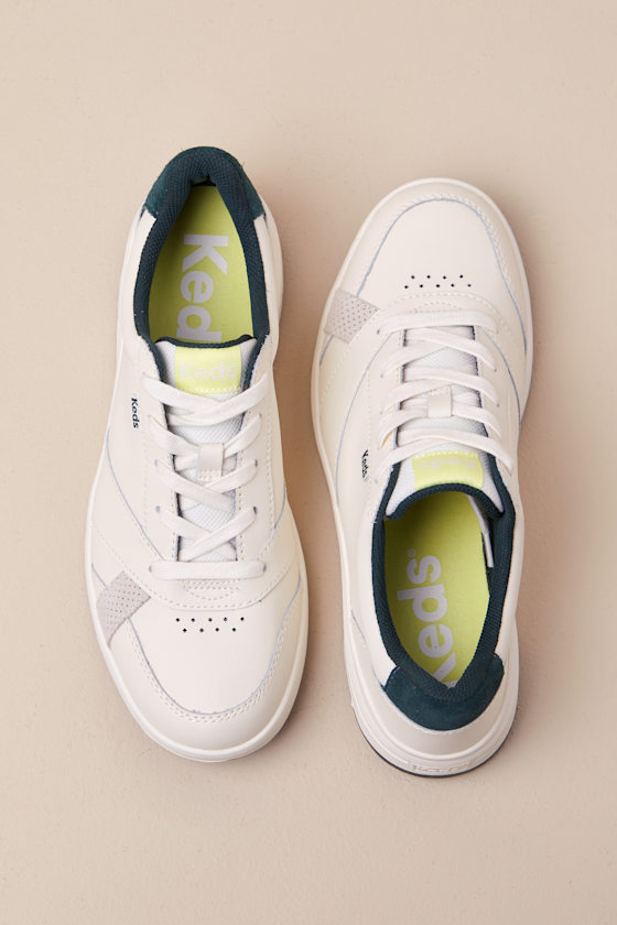 Keds The Court Off White And Green Leather Lace up Sneakers ModeSens