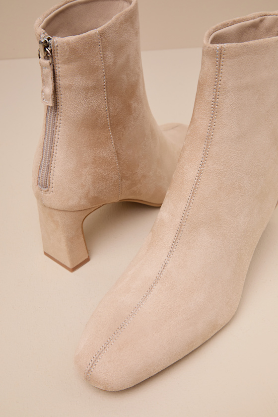 Oceane Mushroom Beige Suede Ankle Booties