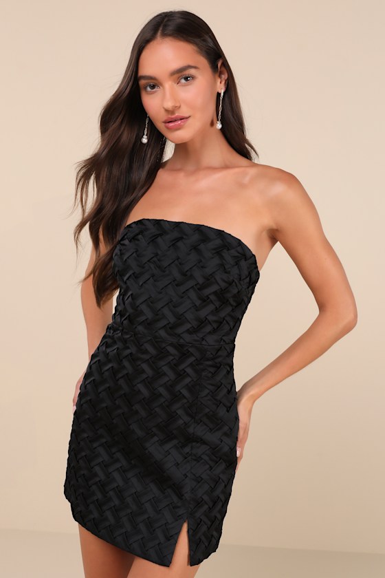 Image of Modern Event Black Woven Texture Strapless Bodycon Mini Dress