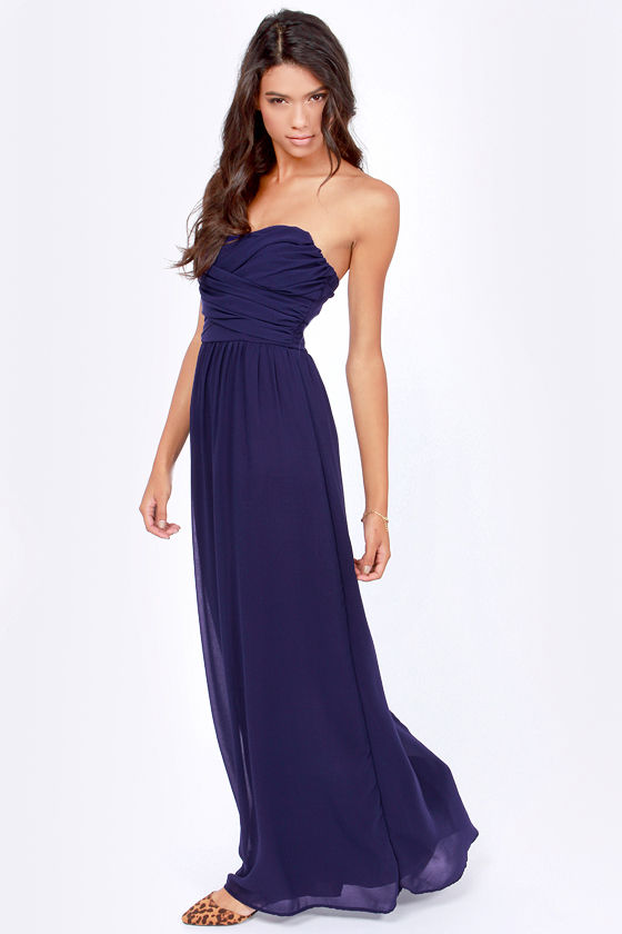 Lovely Navy Blue Dress - Strapless Dress - Maxi Dress - $71.00