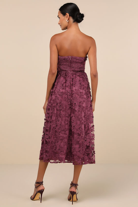 NWOT 2024 LIKELY Purple Strapless Midi Formal Dress, Size: 6