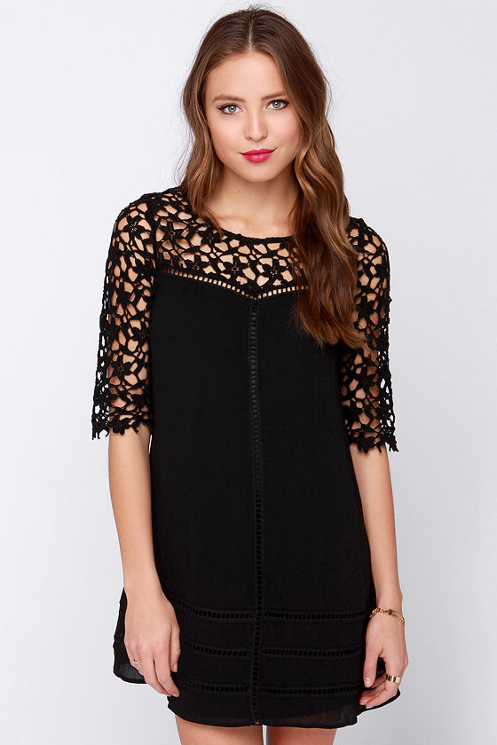 black crochet dress with sleeves