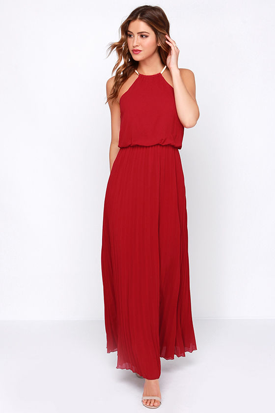 Pretty Wine Red Dress  Maxi Dress  Pleated Dress  $52.00  Lulus