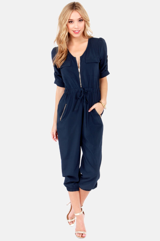 navy blue cropped jumpsuit