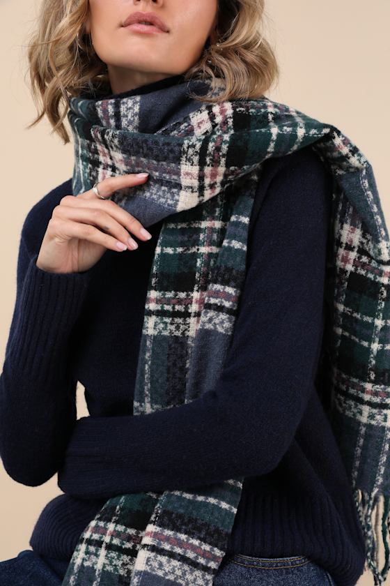 Shops Brown, Blue, and White Plaid Blanket Scarf