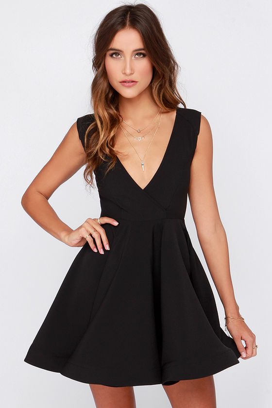 Cute Black Dress Skater Dress Lbd Structured Dress Lulus