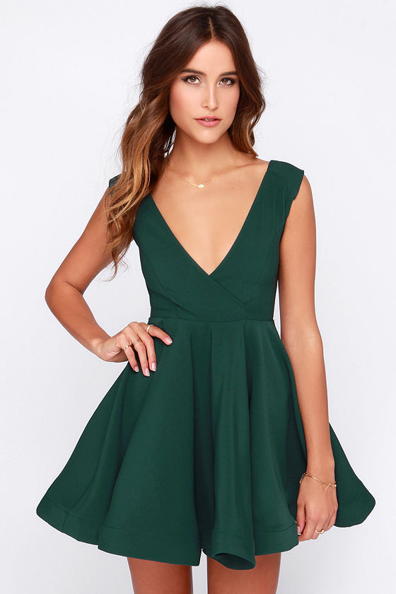 Cute Forest Green Dress - Skater Dress - Structured Dress - $47.00 - Lulus