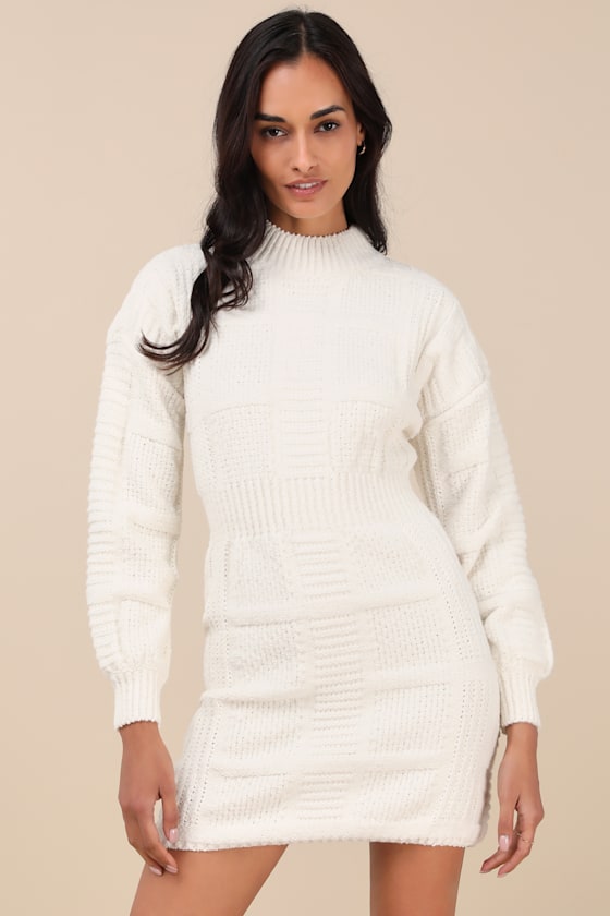 Cozy Sweater Dress Cable Knit Sweater Dress White Knit Dress Lulus