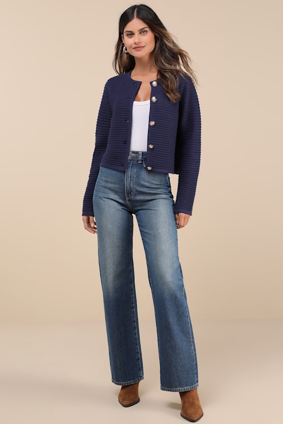 LULUS COZIEST CHIC NAVY TEXTURED CARDIGAN