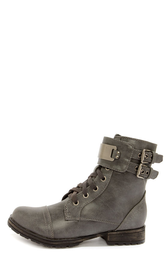 Cute Gray Boots - Combat Boots - Vegan Leather Boots - $41.00 - Lulus