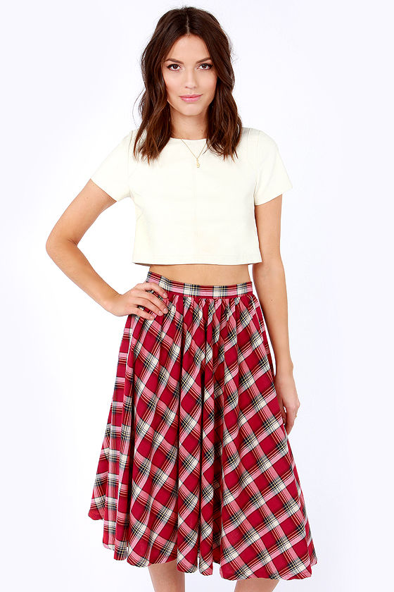 Cute Plaid Skirt - Red Skirt - Midi Skirt - High-Waisted Skirt - $43.00 ...