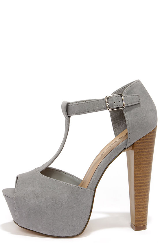 Cute Grey Heels - T-Strap Heels - Peep Toe Heels - Platform Heels - $32.00  - Lulus