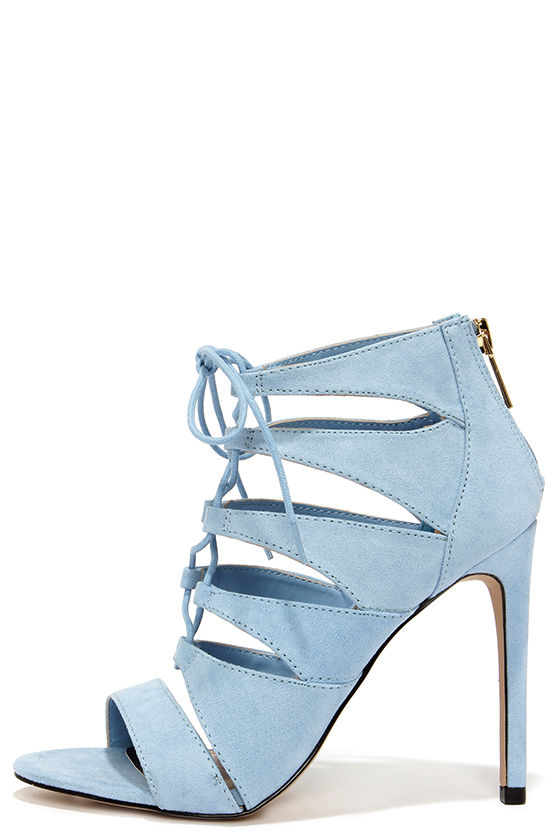 Cute Baby Blue Heels - Lace-Up Heels 