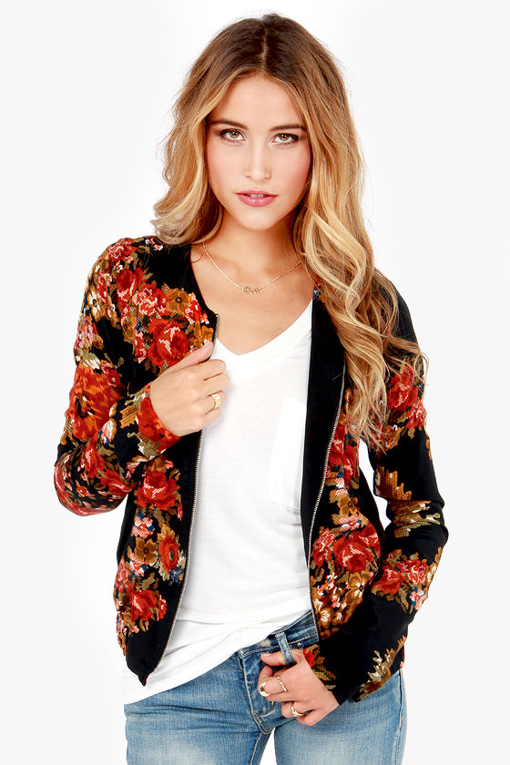 silk floral bomber jacket