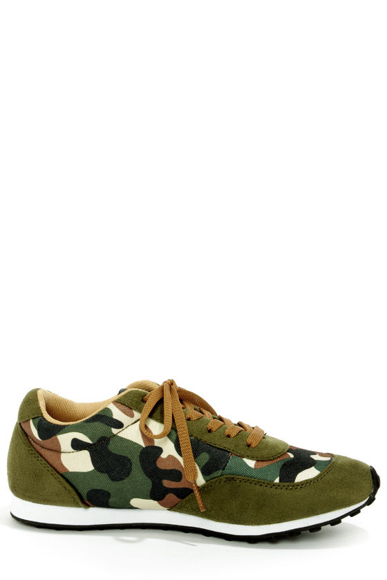 Cute Green Sneakers - Camo Print Shoes - Lace-Up Sneakers - $34.00