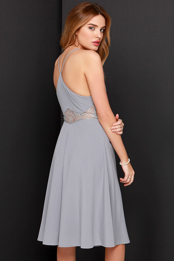 Chic Grey Dress - Lace Dress - Midi Dress - $49.00