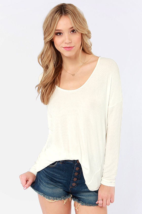 Cute Oversized Top Ivory Top Long Sleeve Top White Top 3900 Lulus 2775