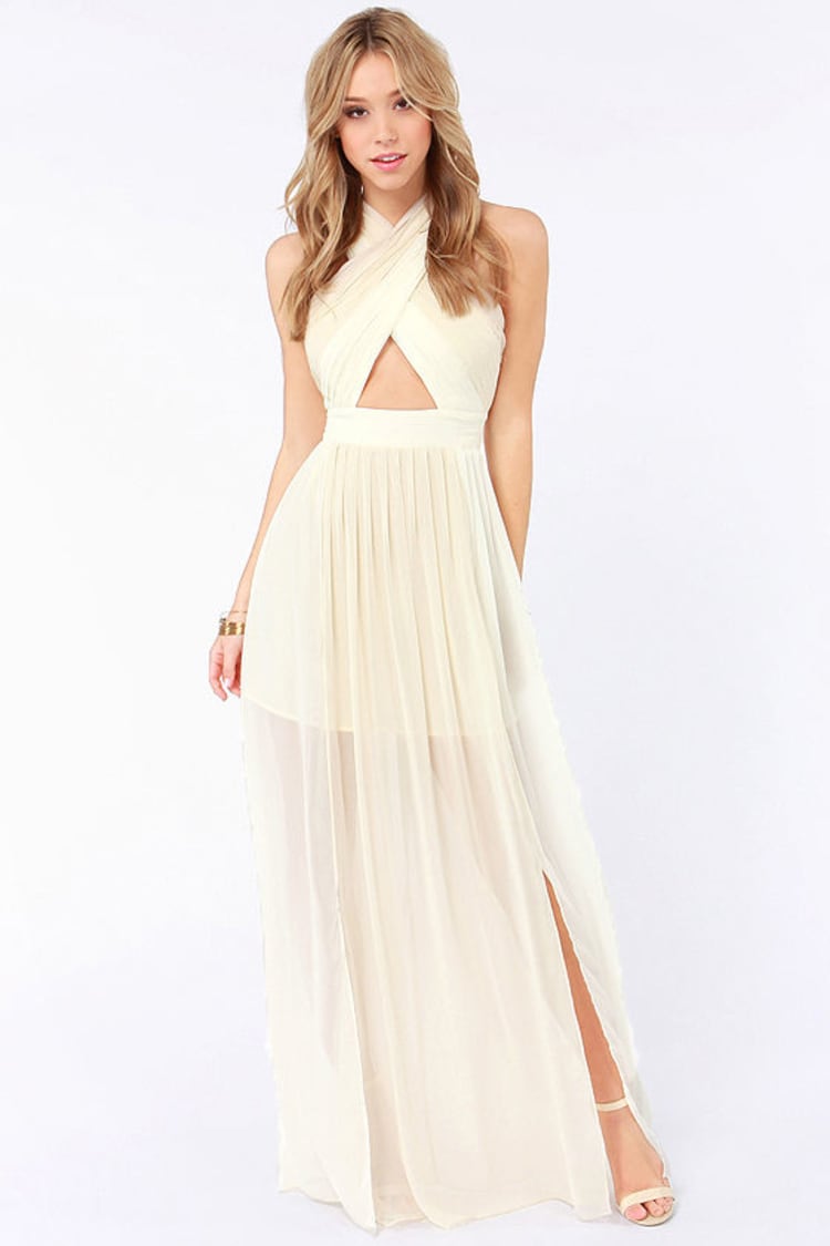 Sexy Maxi Dress - Color-Block Dress - Halter Dress - Cream Dress - $87.00 -  Lulus