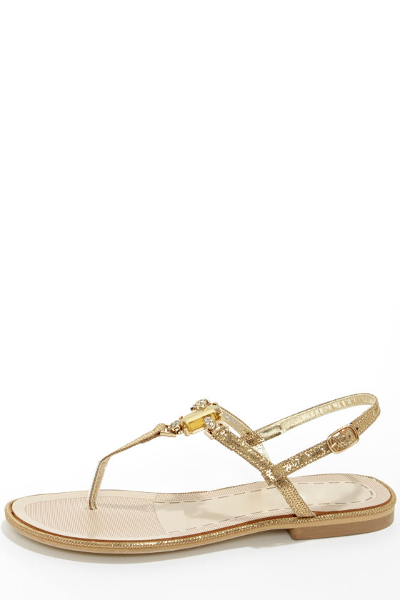 Cute Gold Shoes - Thong Sandals - Bejeweled Sandals - $49.00 - Lulus