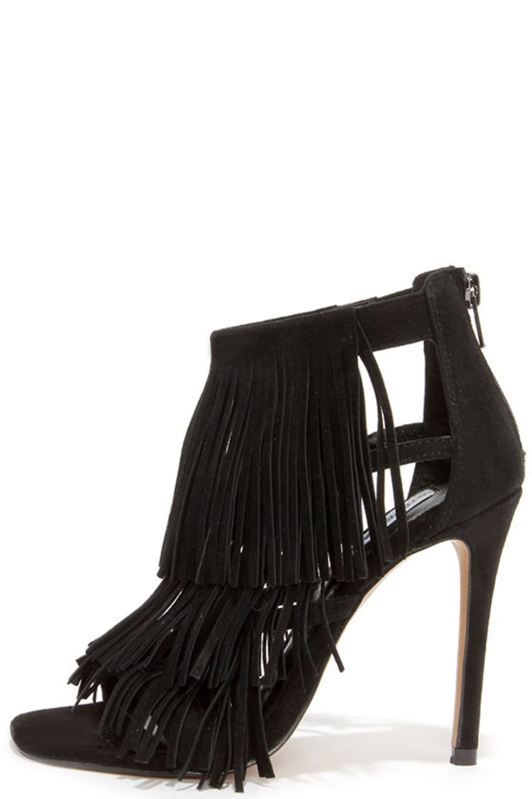 Cute Black Heels - Suede Heels - Dress Sandals - Fringe Heels - $129.00 -  Lulus