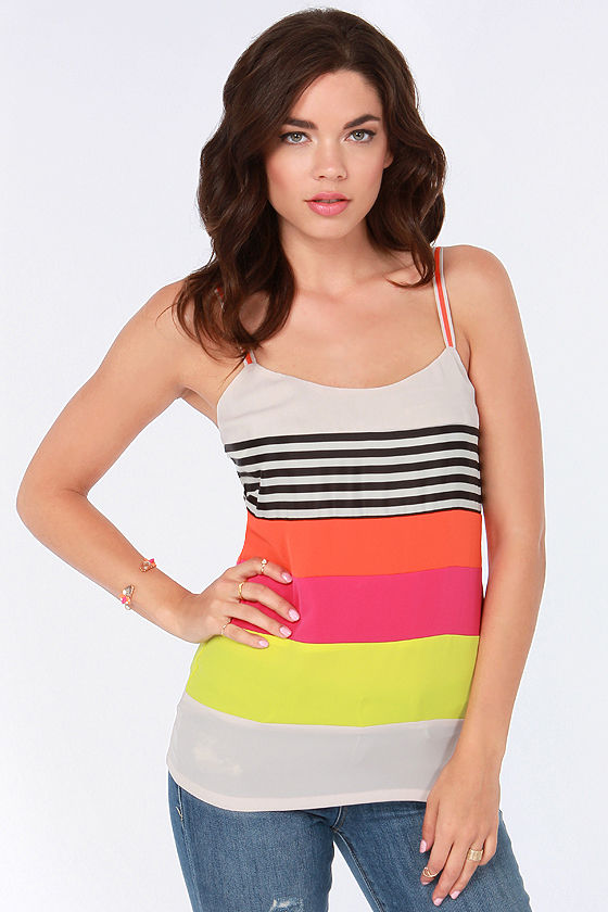 Cute Striped Top Neon Top Tank Top 57 00 Lulus