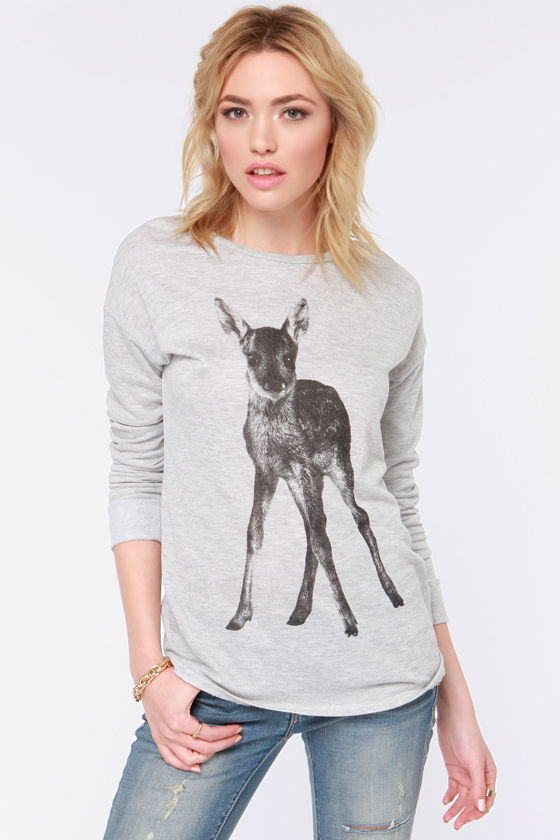 Cute Grey Sweater - Deer Sweater - Lightweight Sweater - $42.00 - Lulus
