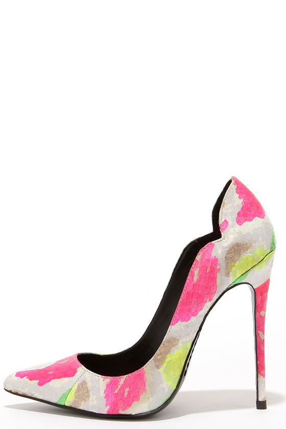 hot pink multi color heels