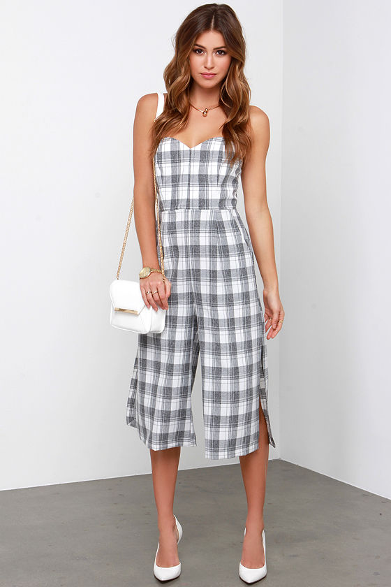 Grey cheap plaid jumpsuit