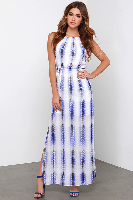 Pretty Blue Print Dress - Maxi Dress - Ivory and Blue Print Gown - $95. ...