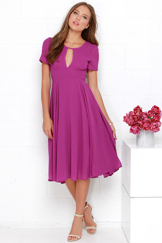 purple midi dress with sleeves