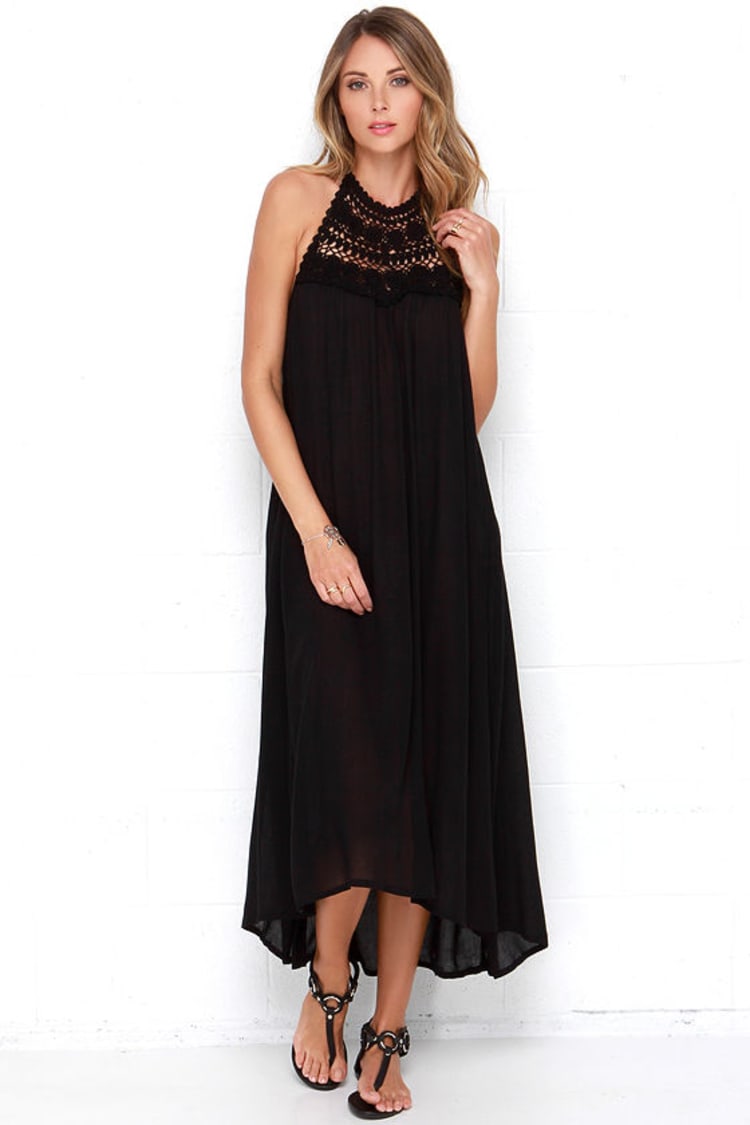 Billabong Among the Stars Dress - Black Maxi Dress - Crochet Dress - $59.95  - Lulus