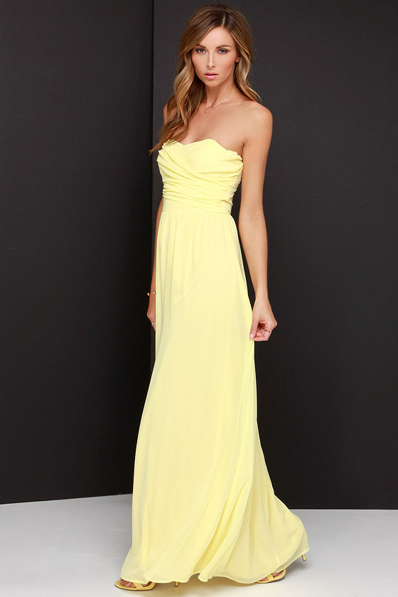 Pretty Yellow Maxi Dress Strapless Dress Maxi Dress 6800