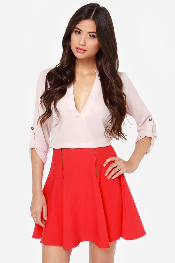 Cute Red Skirt - High-Waisted Skirt - Skater Skirt - $37.00 - Lulus