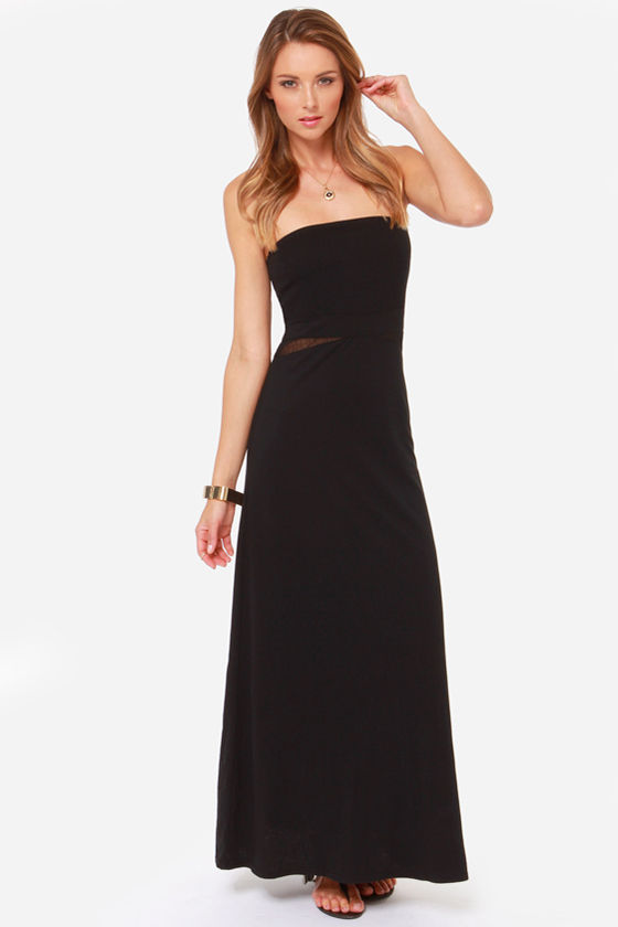 black strapless maxi dress