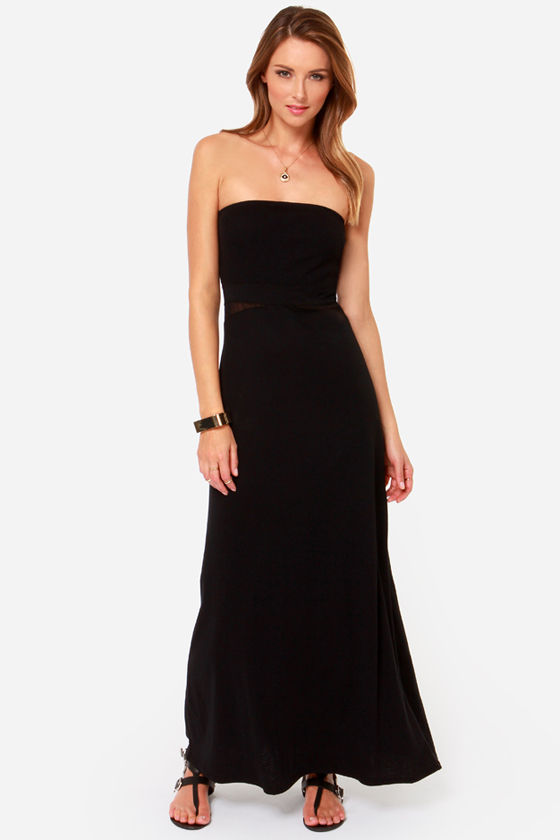 black strapless maxi dress