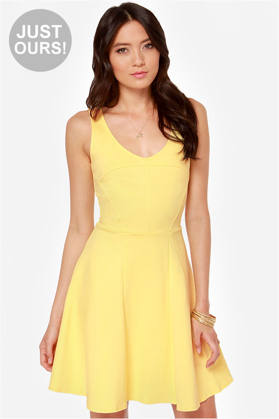 yellow fit and flare dress