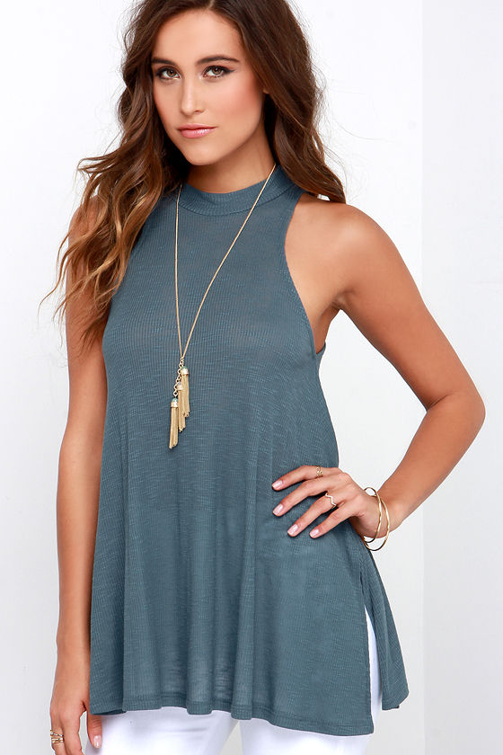 Cute Slate Blue Top - Sleeveless Top - Mock Neck Top - $28.00 - Lulus