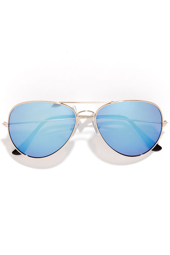Shiny Gold Grandpa Thin Aviator Tinted Sunglasses with Light Blue Sunwear  Lenses - Yesterday