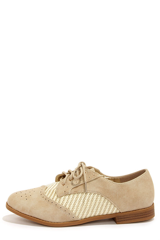 Cute Beige Shoes - Oxford Flats - Oxford Shoes - $28.00 - Lulus