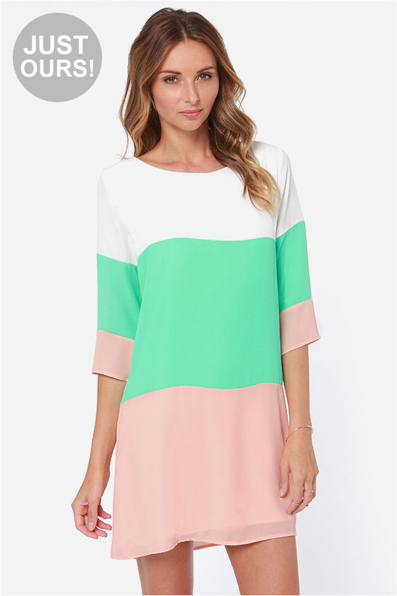Cute Color Block Dress - Shift Dress - Mint and Peach Dress - Lulus