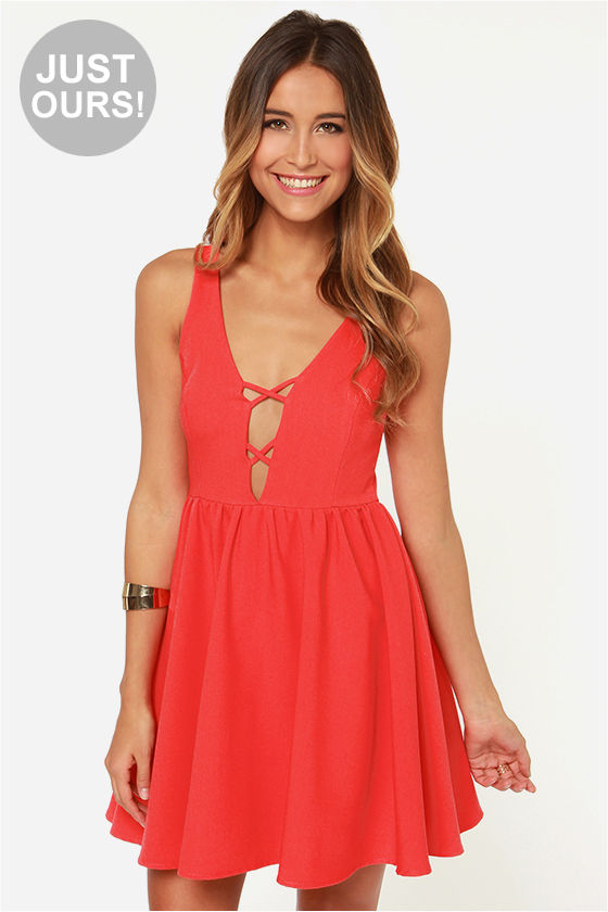 Sexy Coral Red Dress - Sleeveless Dress - V Neck Dress - $44.00 - Lulus